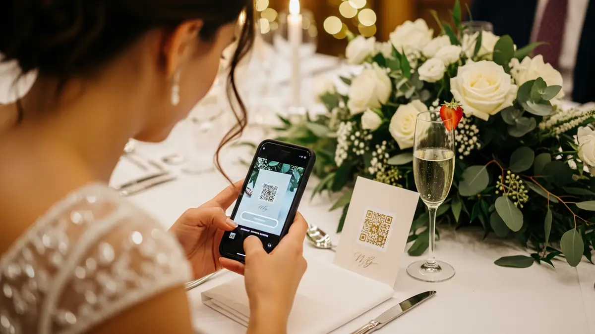 Guest scanning a QR code for a wedding photo album.