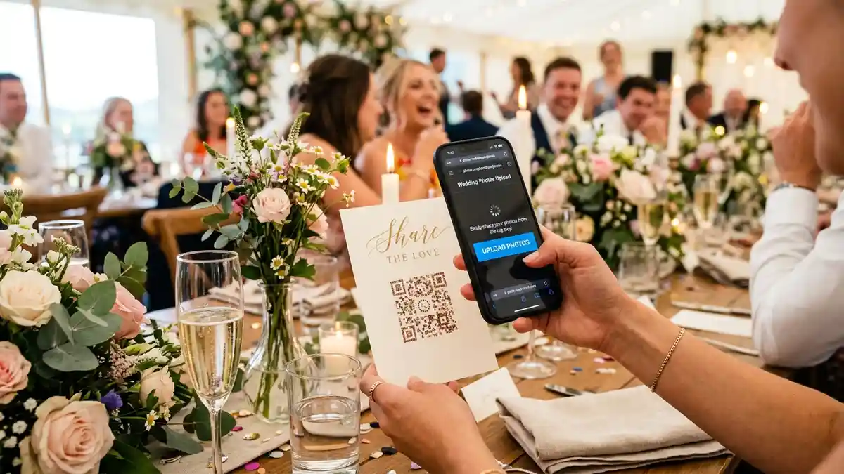Simple wedding photo guest upload using QR code.